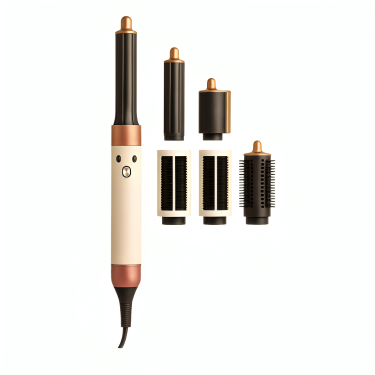 StyloAir Pro multistyler i vitt och kopparfärg med sex utbytbara stylingtillbehör.