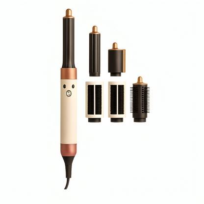 StyloAir Pro multistyler i vitt och kopparfärg med sex utbytbara stylingtillbehör.