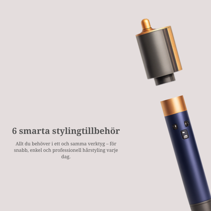 StyloAir Pro multistyler med sex smarta tillbehör för enkel och professionell hårstyling.