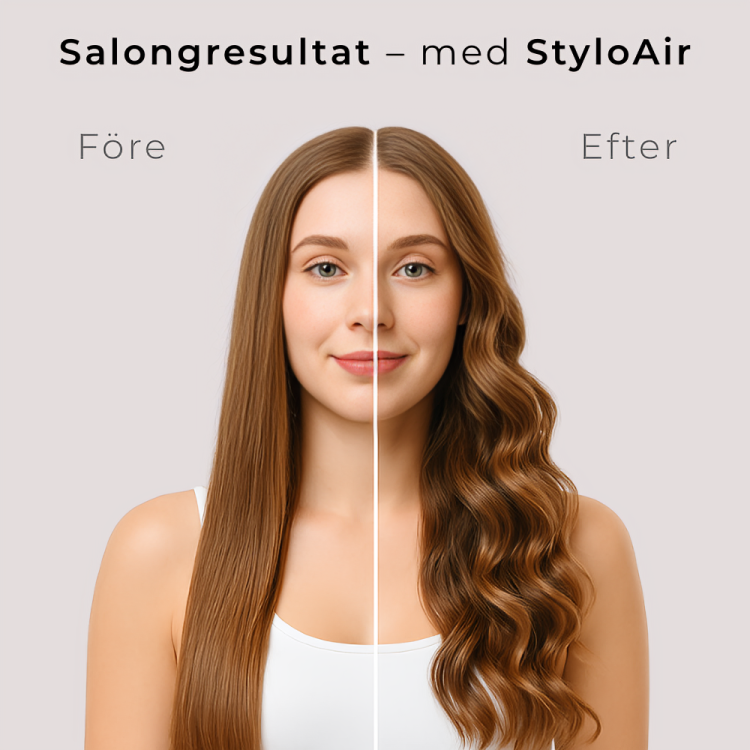 Före/Efter effekten av vår StyloAir 5 i 1 – Multistyler och hårfön